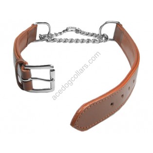 Adjustable PADDED Half check Leather Dog Collar small width 1"(2.5cm)